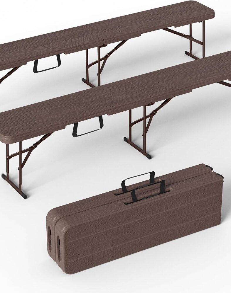 VSOAEIL 6 Foot Folding Bench 2 Pack, Foldable Plastic Bench Indoor Outdoor
