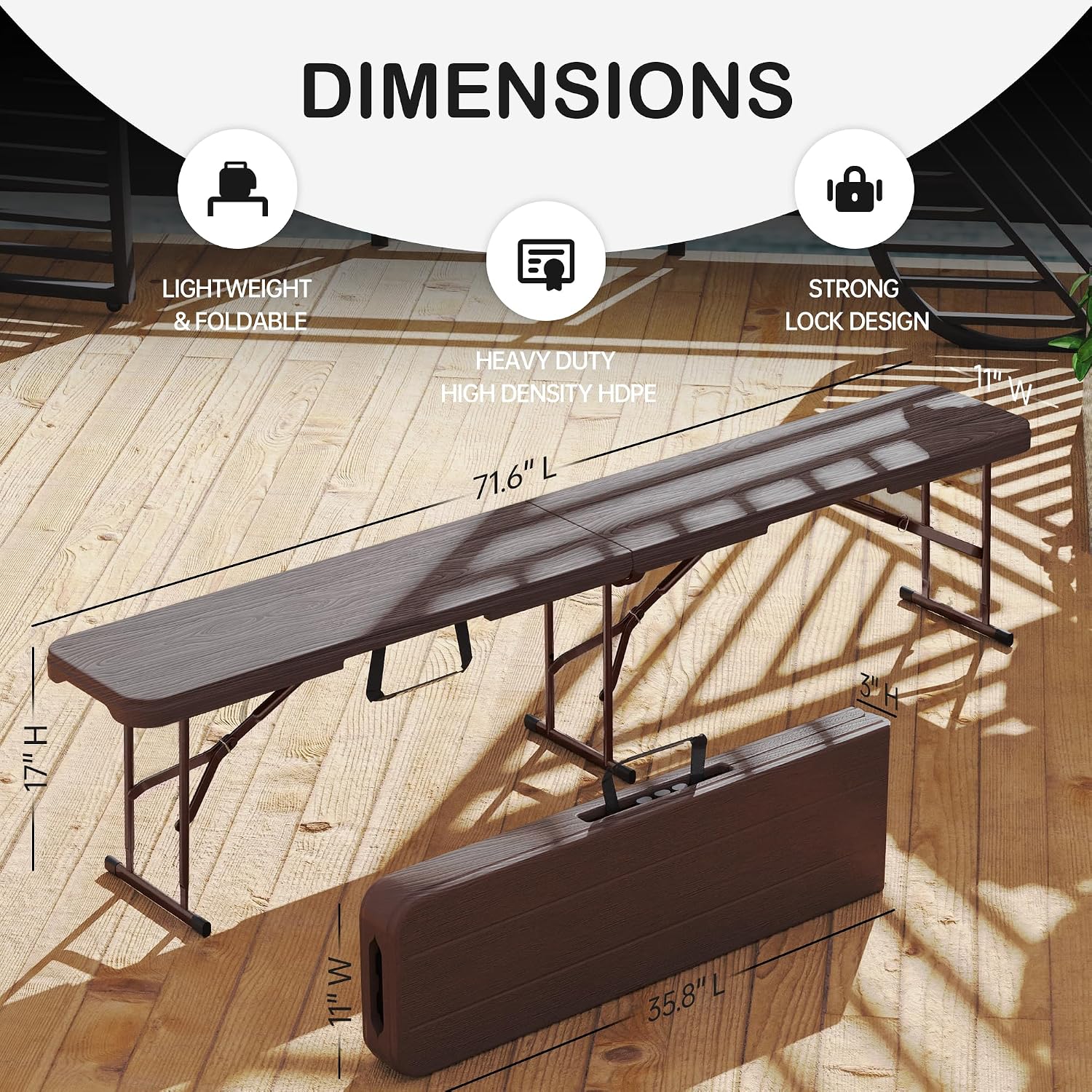 VSOAEIL 6 Foot Folding Bench 2 Pack, Foldable Plastic Bench Indoor Outdoor - Image 2