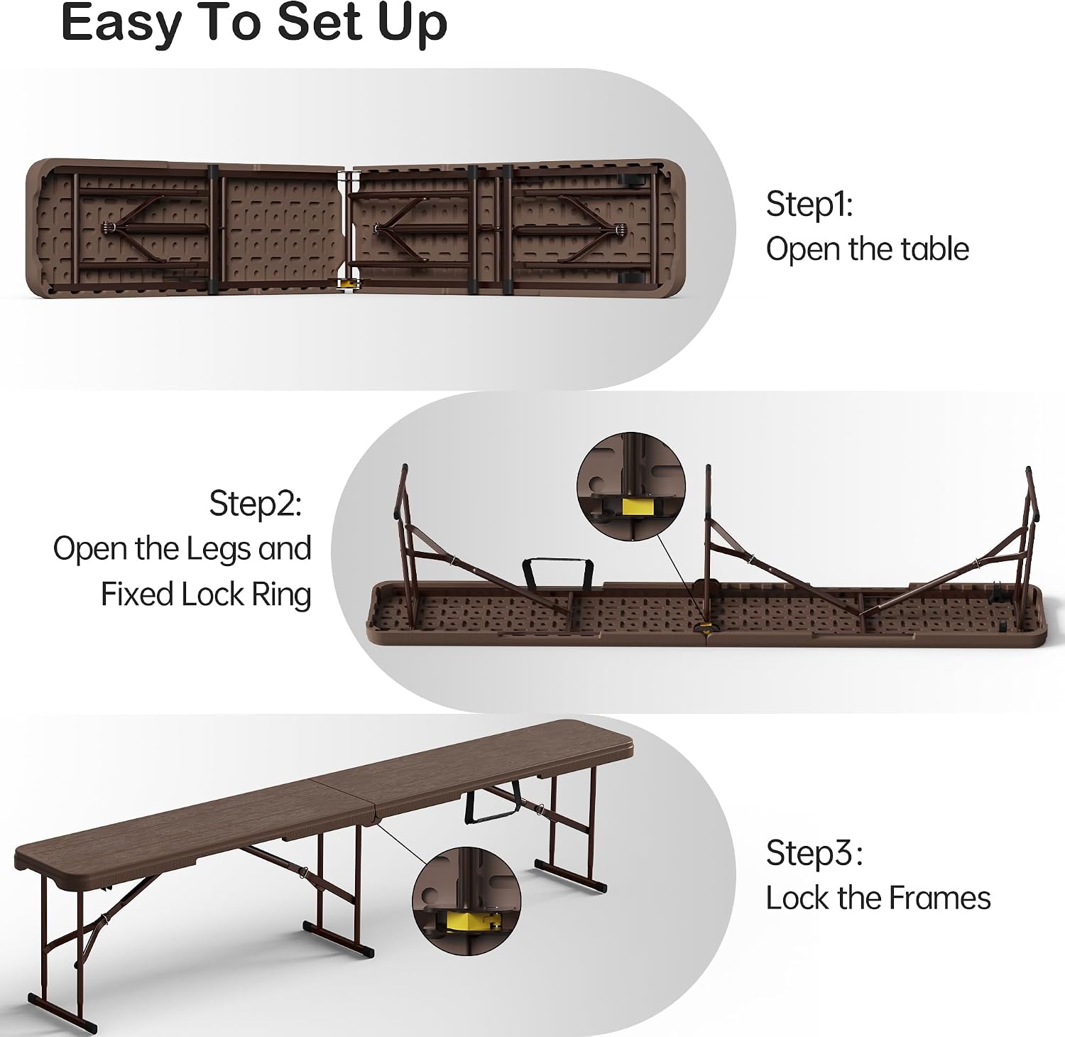 VSOAEIL 6 Foot Folding Bench 2 Pack, Foldable Plastic Bench Indoor Outdoor - Image 6