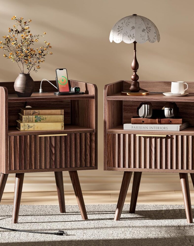 Huuger Nightstand Set of 2 with Charging Station, USB-C Port, End Tables