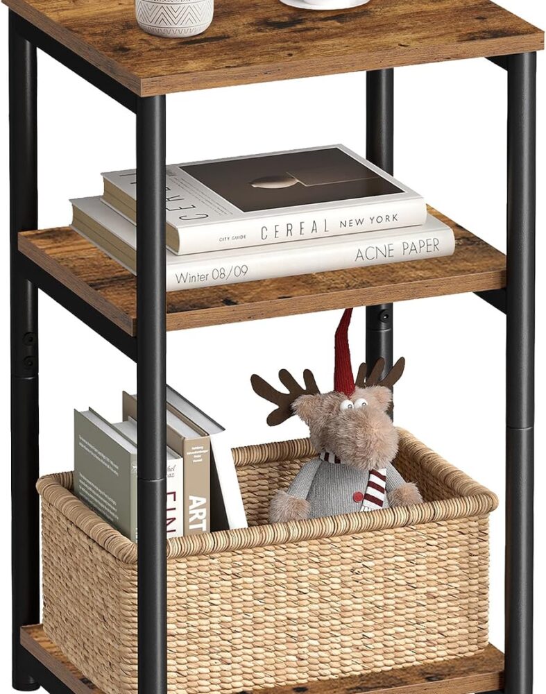 VASAGLE Side Table, Small End Table, Tall Nightstand, Steel Frame