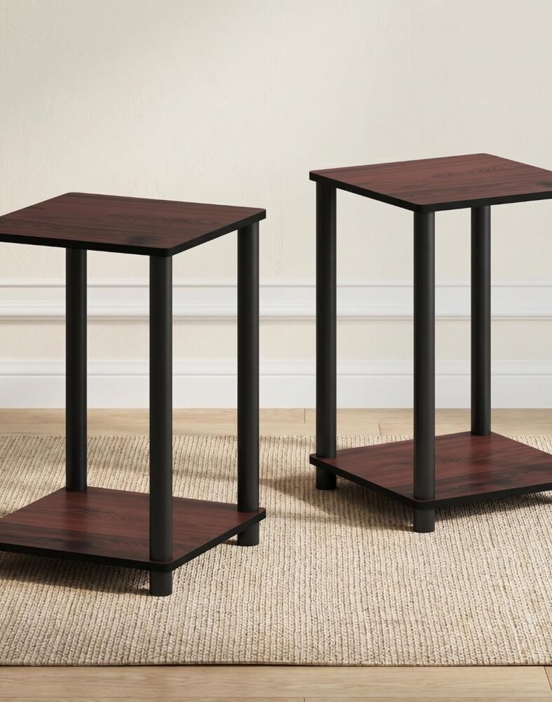 Furinno Turn-N-Tube Toolless 2-Tier Side Table Set of 2, Cherry Oak