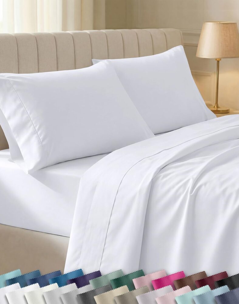 California Design Den Soft 100% Cotton Sateen Queen Bed Sheets Set, White