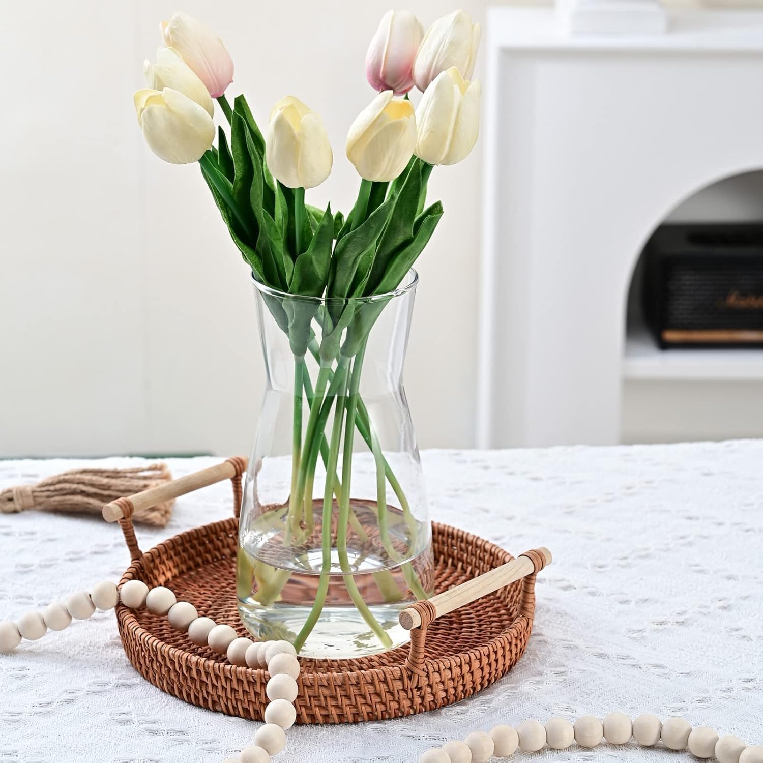 8 Inch Clear Glass Vase for Flowers, Modern Boho Table Decor - Image 6