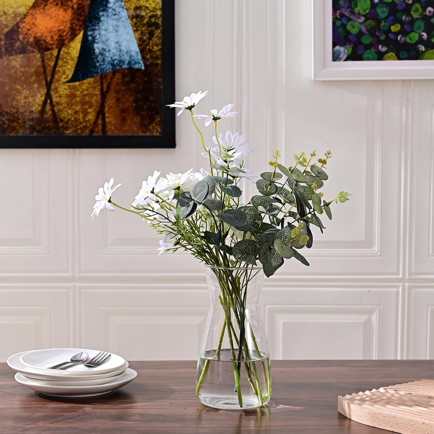 8 Inch Clear Glass Vase for Flowers, Modern Boho Table Decor - Image 9